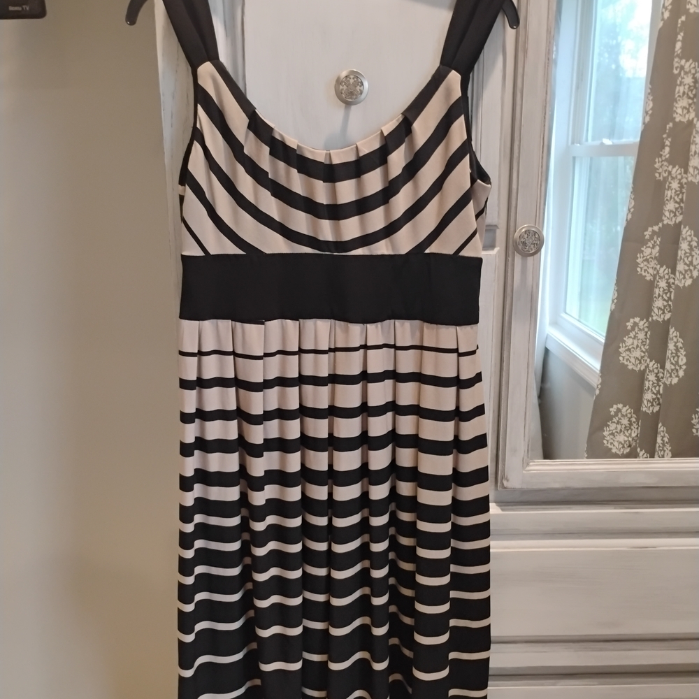 R&M Richards Black and Cream Striped Midi Dress